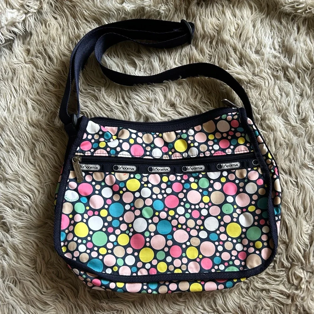 Lesportsac bubblegum multicolor polka dot crossbody shoulder bag